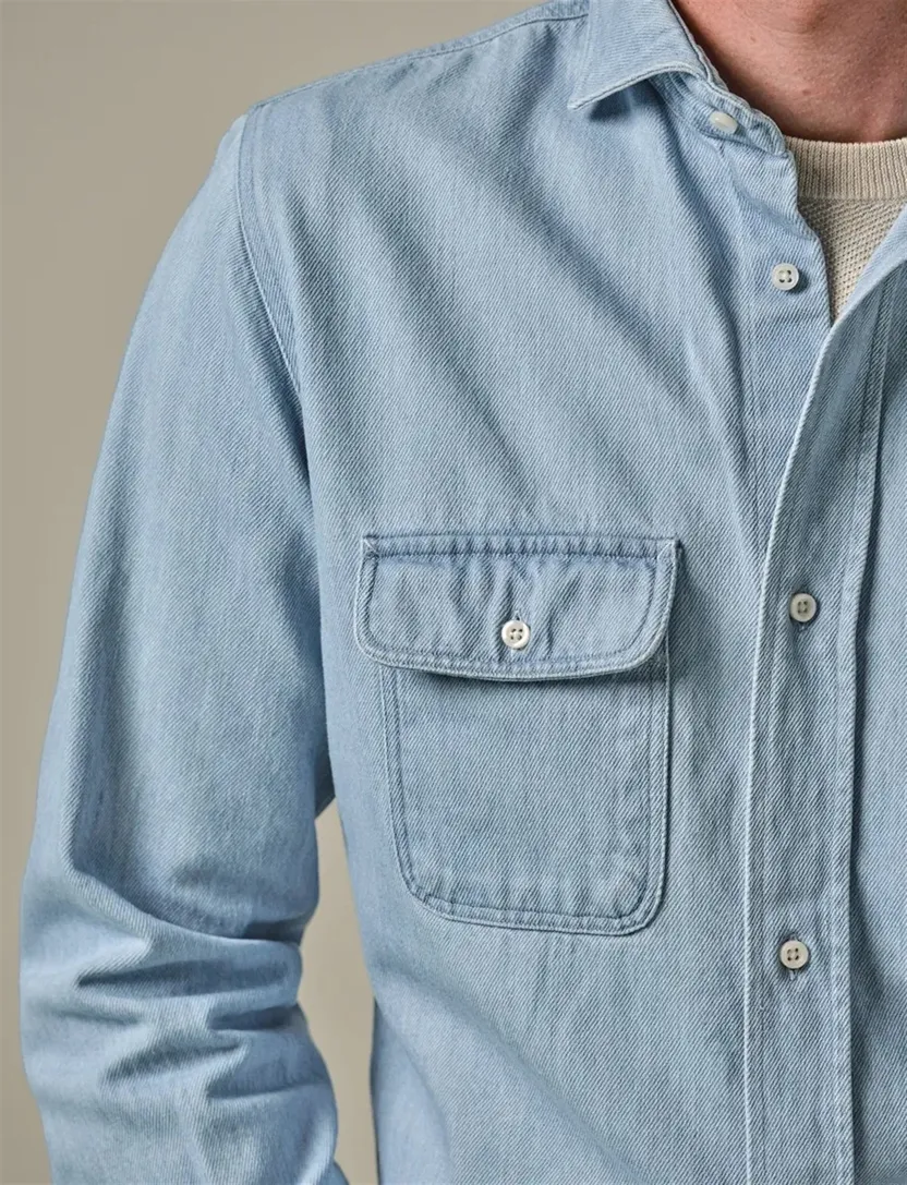 lichtblauw denim Profuomo casual overshirt