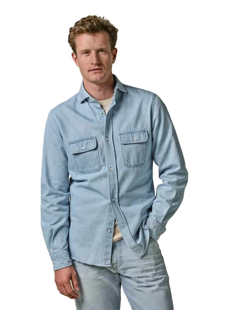 lichtblauw denim Profuomo casual overshirt