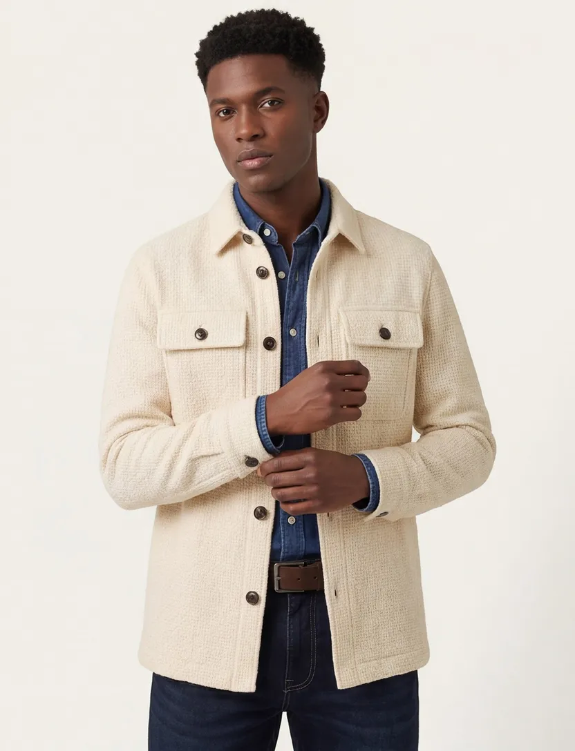 beige Profuomo knitted overshirt