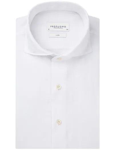 Profuomo Profuomo overhemd wit linnen wide spread effen slim fit