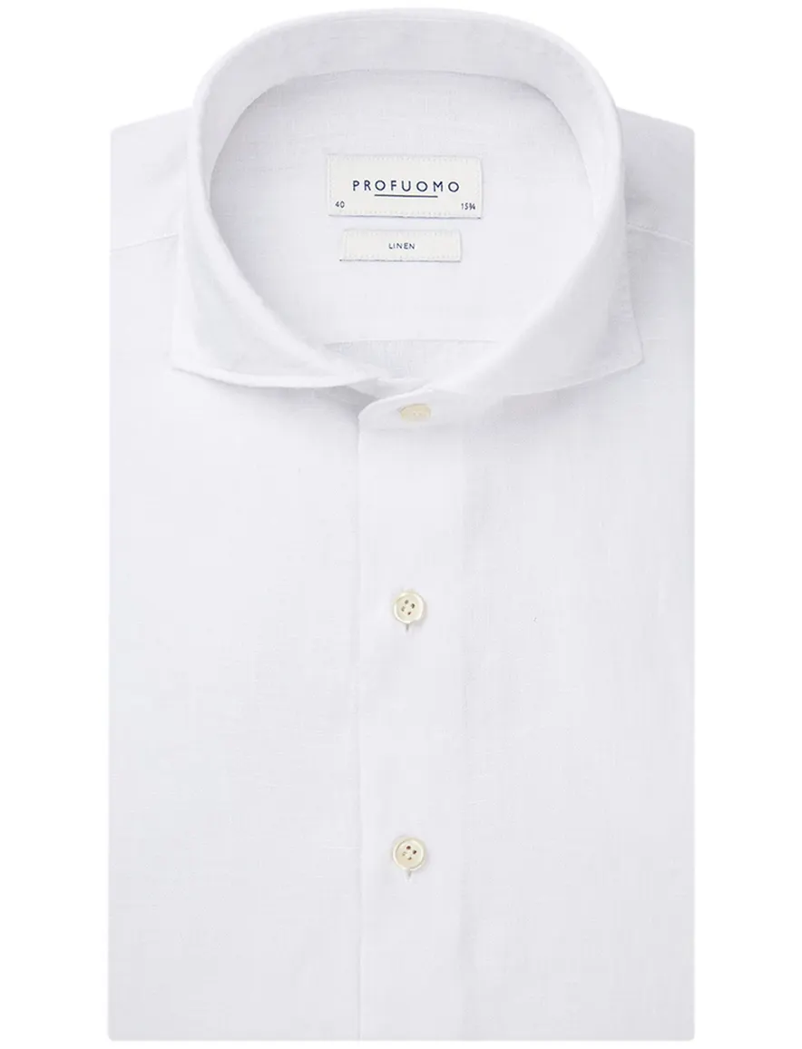 Profuomo overhemd wit linnen wide spread effen slim fit