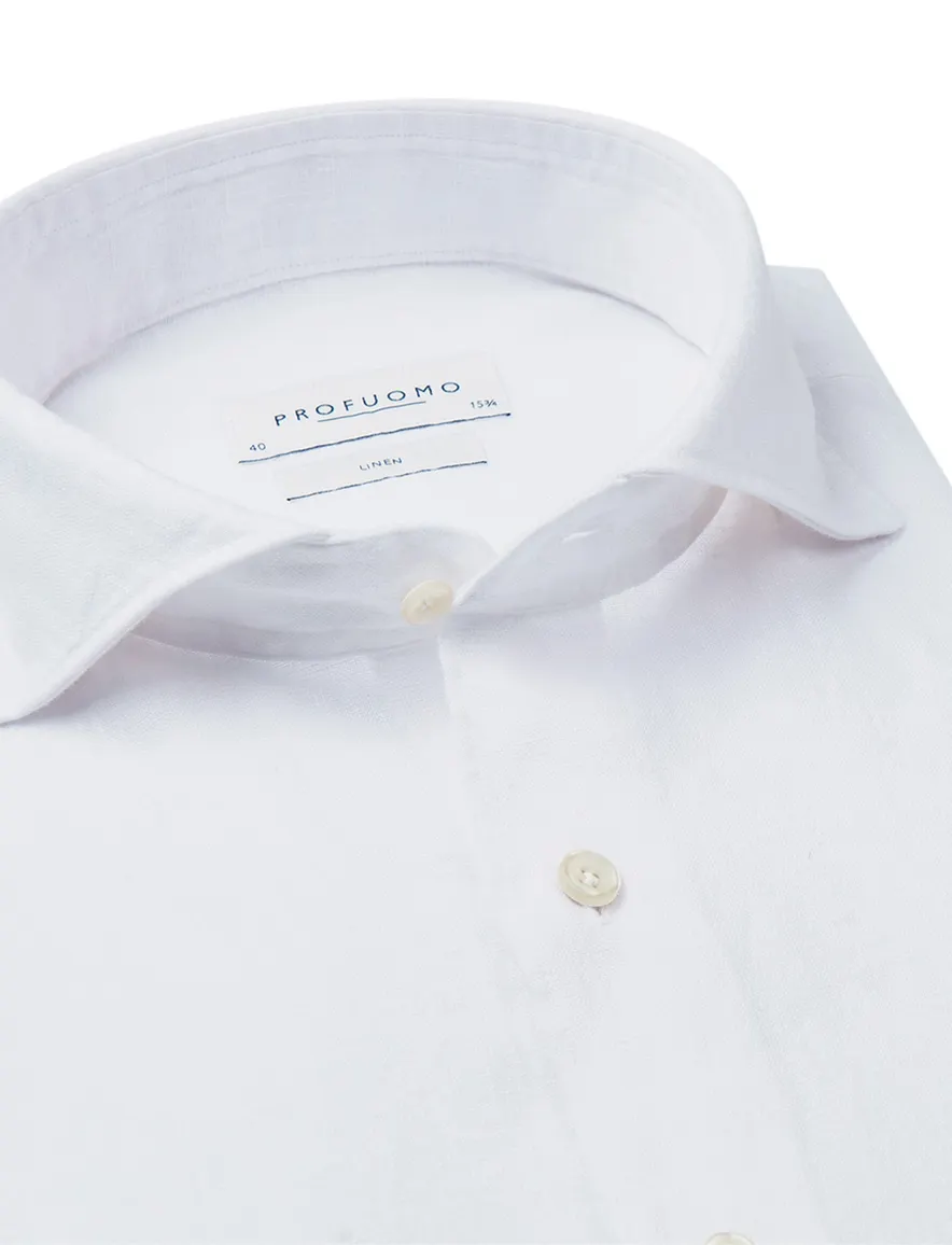 Profuomo overhemd wit linnen wide spread effen slim fit