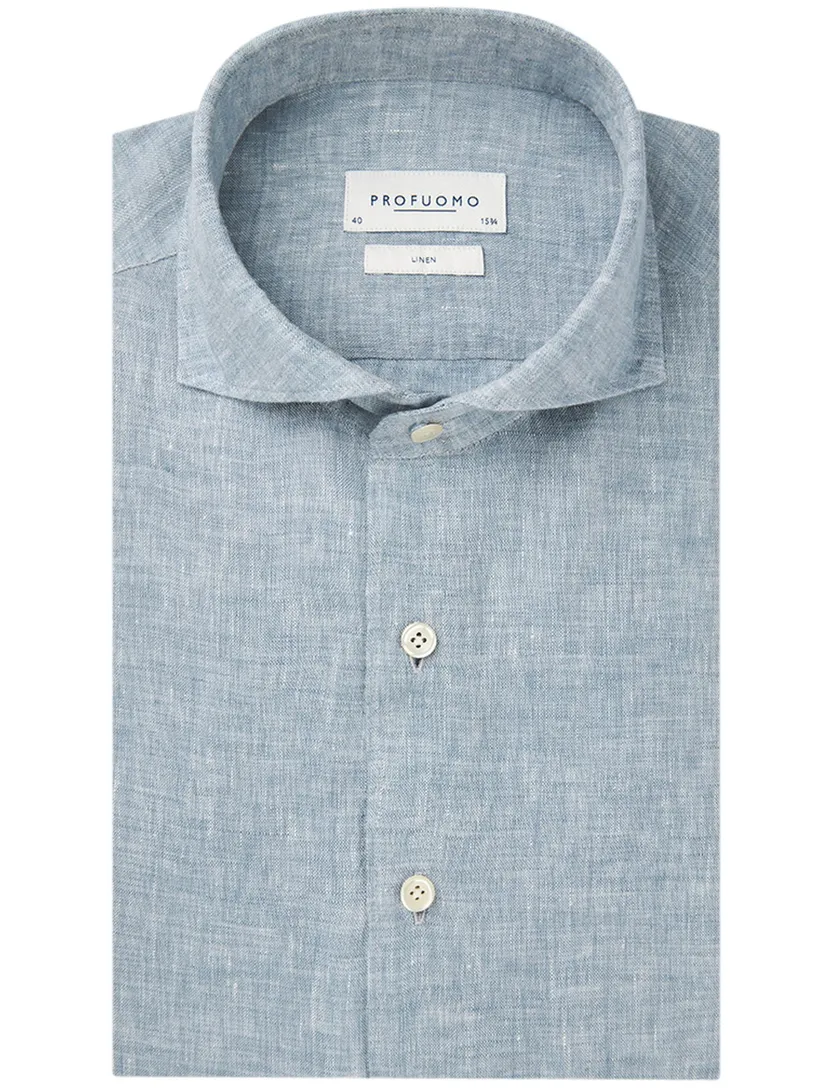 Profuomo overhemd lichtblauw slim fit linnen gemêleerd