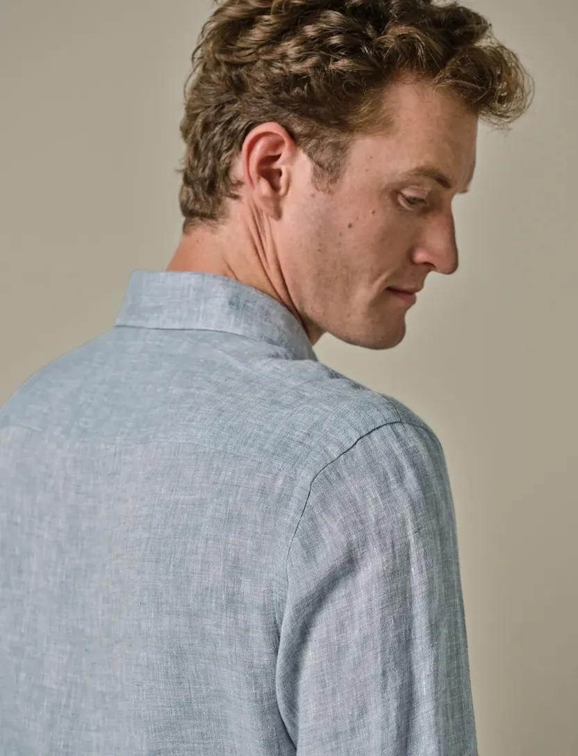 Profuomo overhemd lichtblauw slim fit linnen gemêleerd