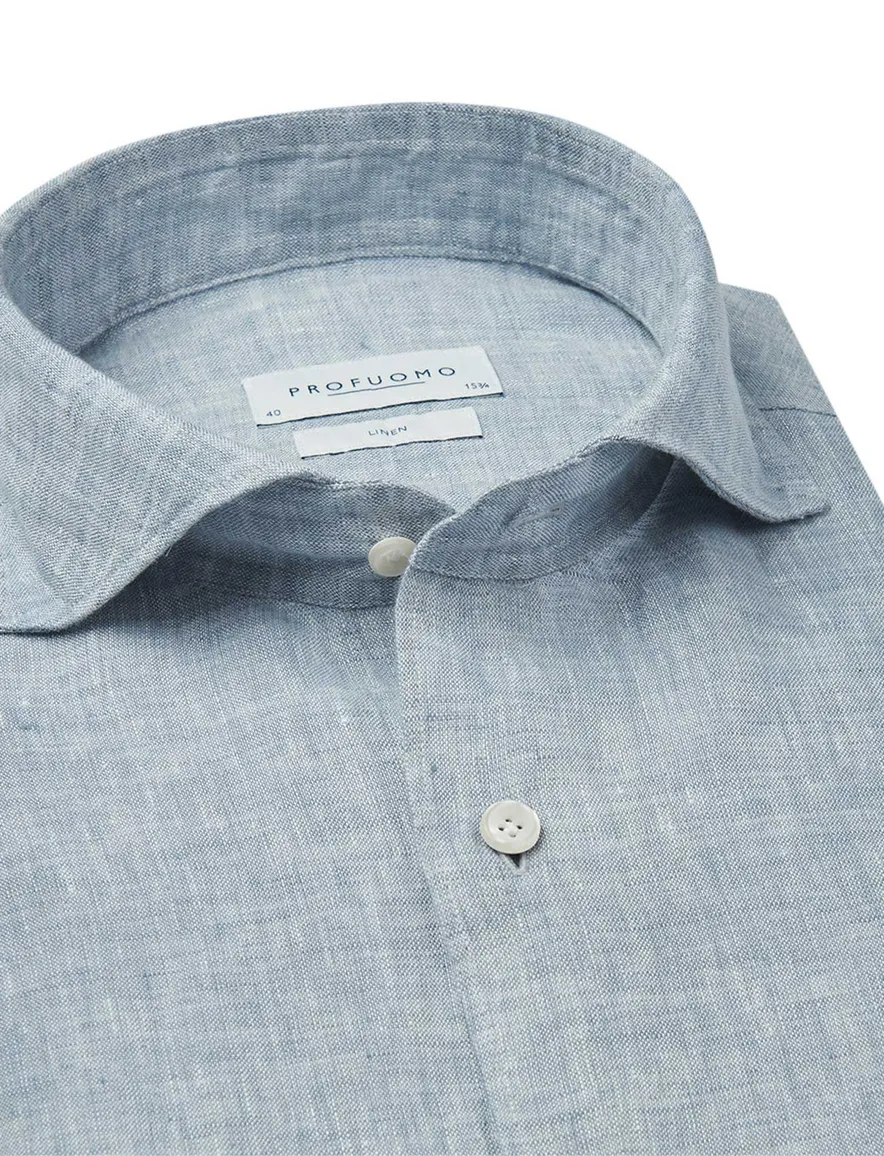 Profuomo overhemd blauw linnen