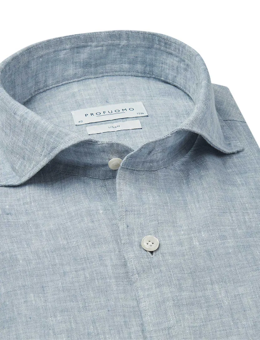 Profuomo overhemd lichtblauw slim fit linnen gemêleerd