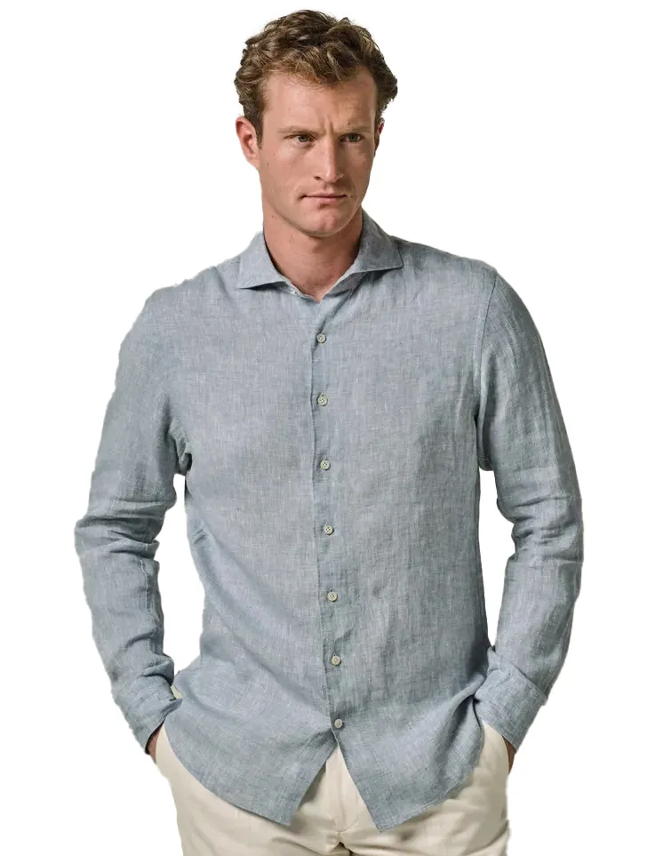 Profuomo overhemd lichtblauw slim fit linnen gemêleerd