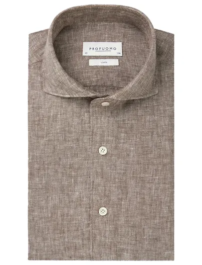Profuomo Profuomo casual linnen overhemd bruin
