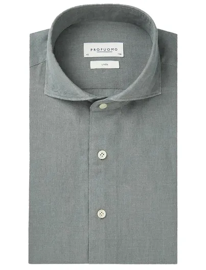 Profuomo Profuomo casual linnen overhemd groen