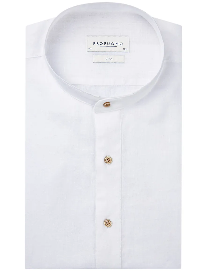 Profuomo overhemd wit linnen slim fit standing collar