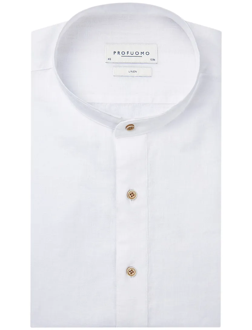Profuomo overhemd wit linnen standing collar slim fit