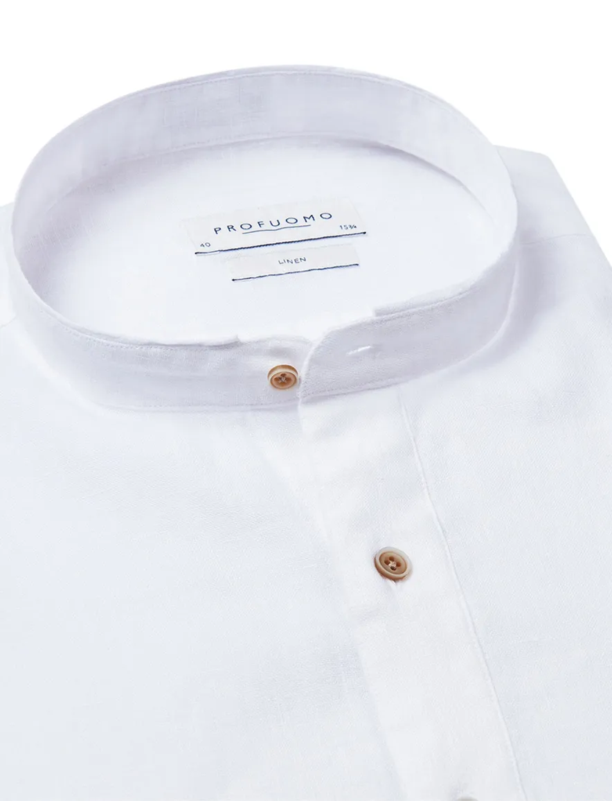 Profuomo overhemd wit linnen slim fit standing collar