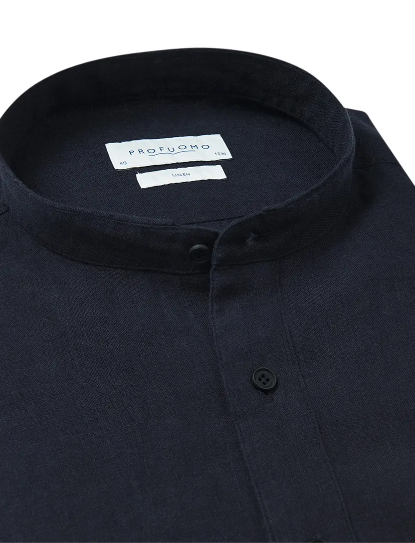 Profuomo overhemd donkerblauw standing collar linnen