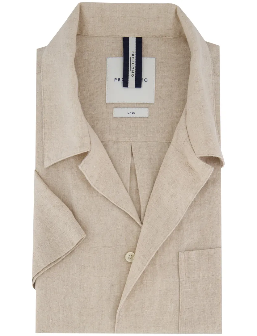Profuomo overhemd beige met borstzak gemêleerd