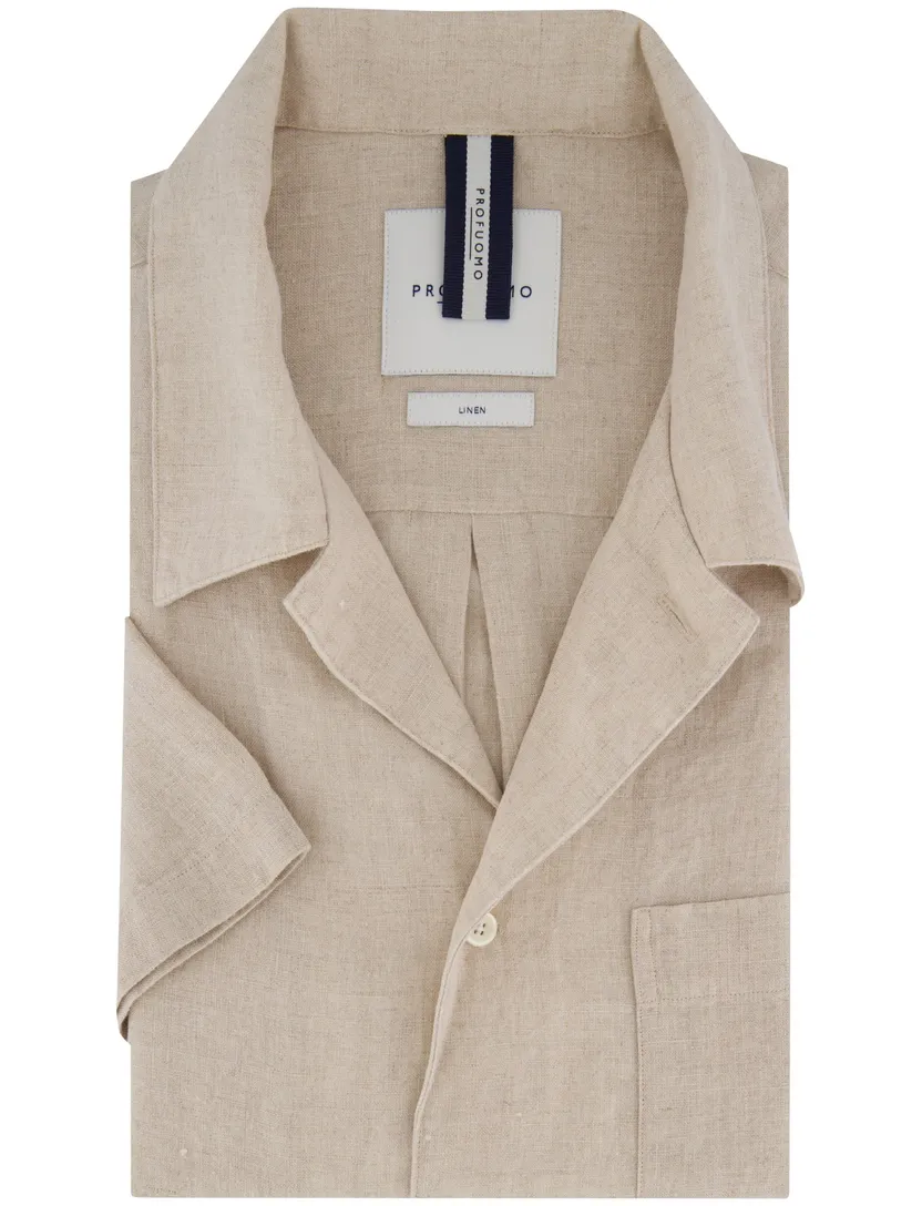 Profuomo overhemd beige met borstzak gemêleerd