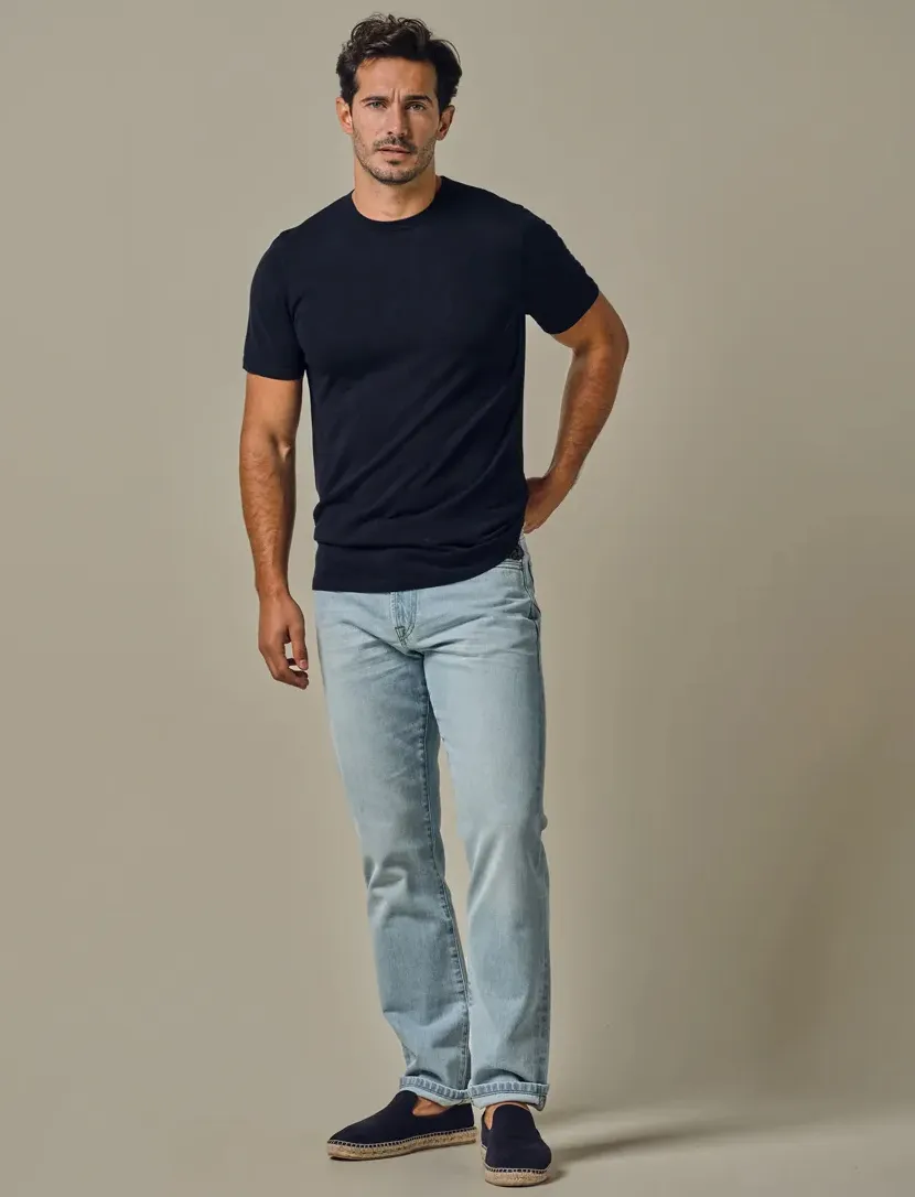 Profuomo t-shirt donkerblauw gemêleerd ronde hals lyocell