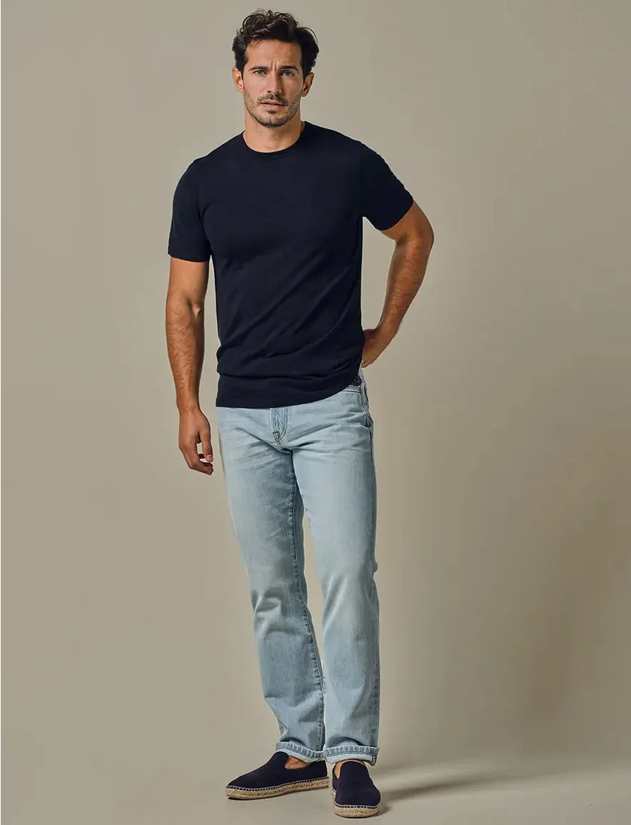 Profuomo t-shirt donkerblauw gemêleerd ronde hals lyocell