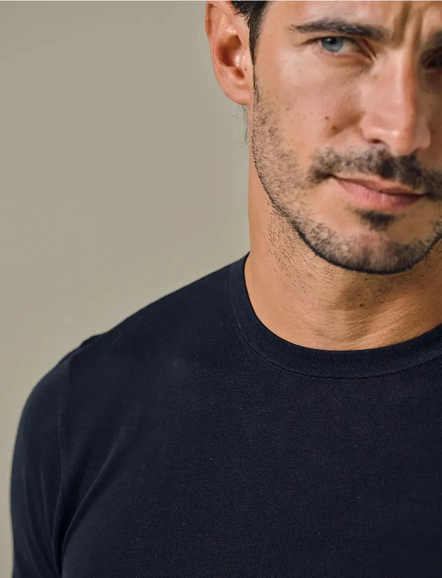 Profuomo t-shirt donkerblauw gemêleerd ronde hals lyocell