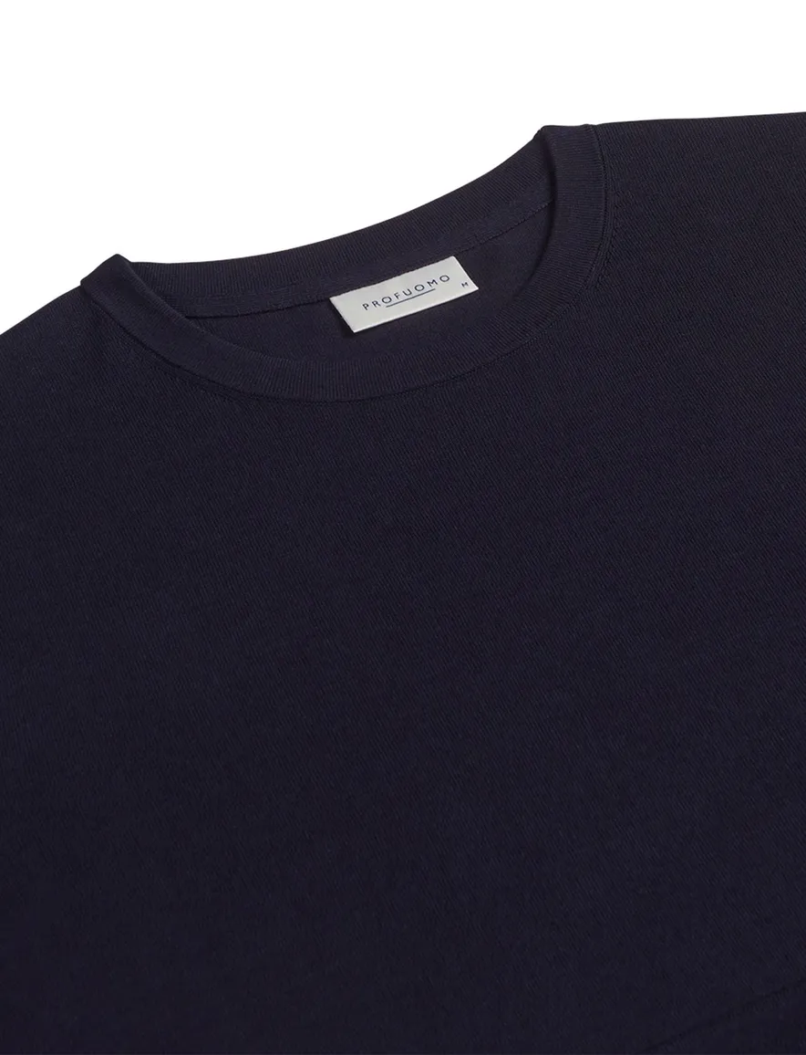 Profuomo t-shirt donkerblauw gemêleerd ronde hals lyocell