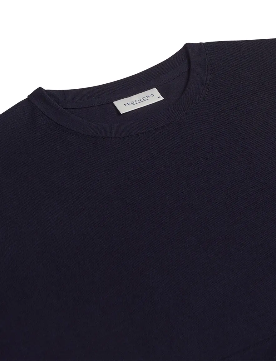 Profuomo t-shirt donkerblauw gemêleerd ronde hals lyocell