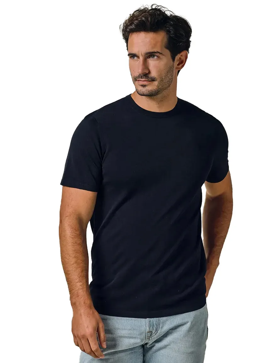 Profuomo t-shirt donkerblauw gemêleerd ronde hals lyocell