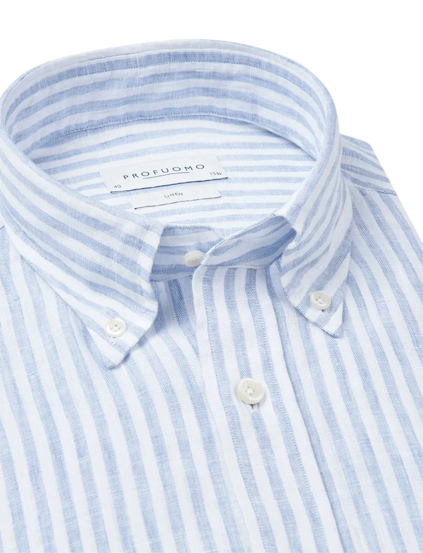 Profuomo overhemd lichtblauw linnen slim fit gestreept