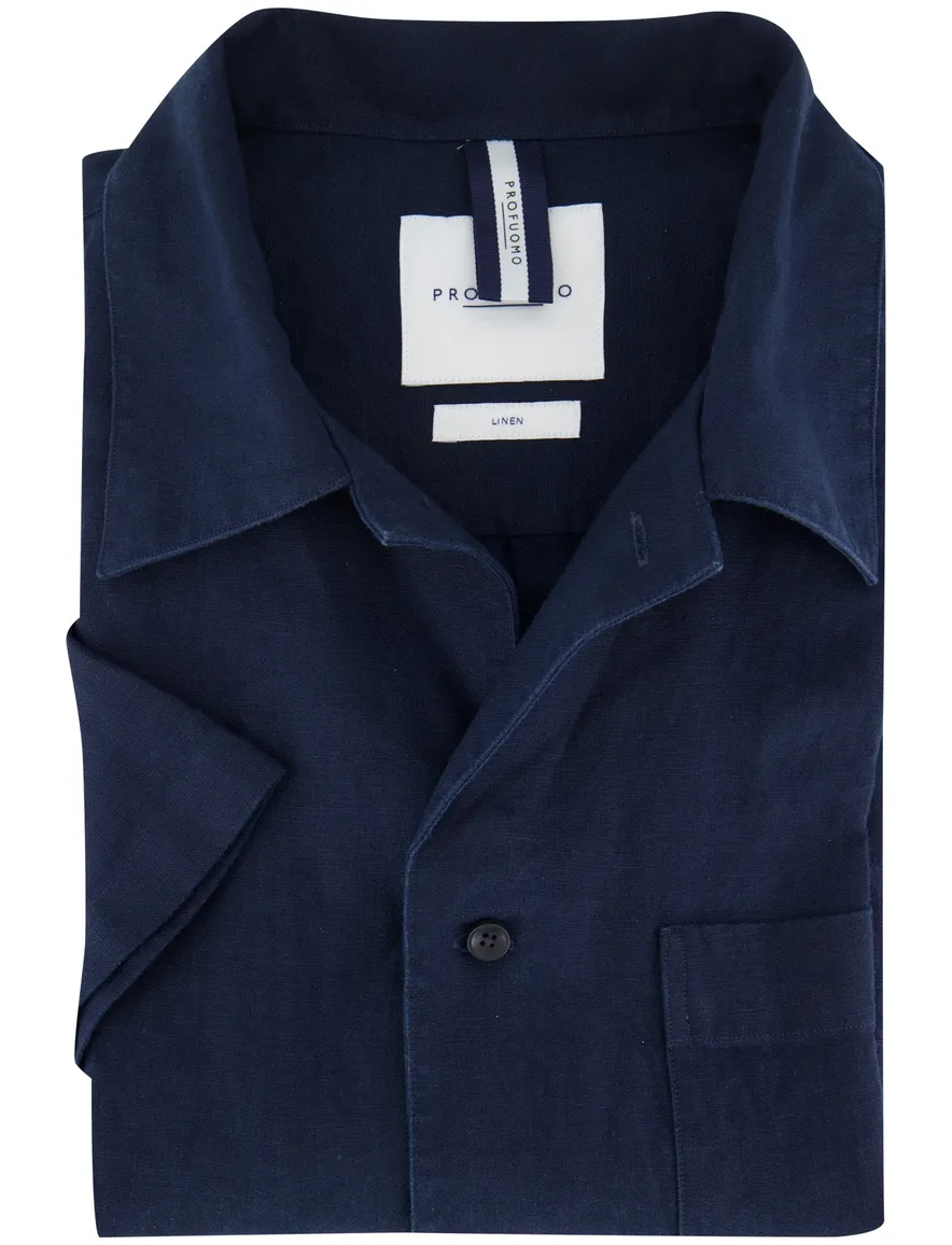 Profuomo overhemd korte mouw donkerblauw linnen