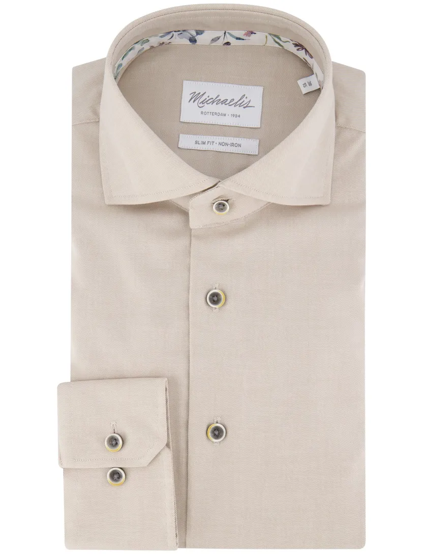 Michaelis overhemd effen beige strijkvrij katoen