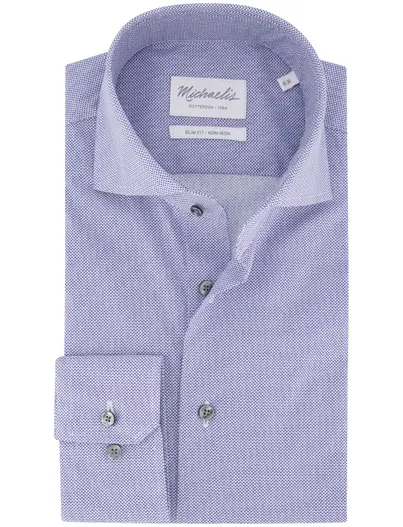 Michaelis Michaelis overhemd wit geprint navy strijkvrij gemêleerd
