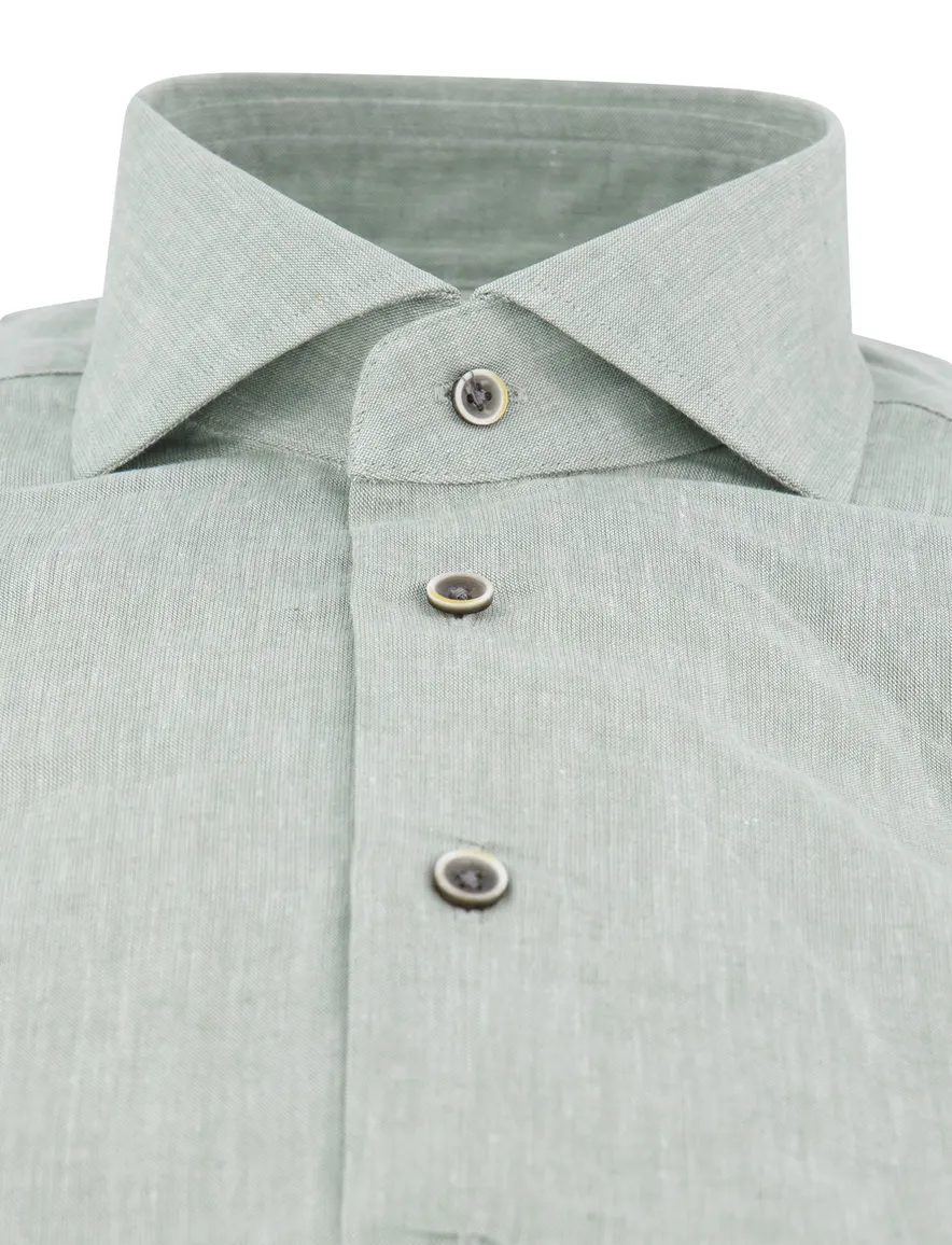 Michaelis overhemd groen gemeleerd wide collar
