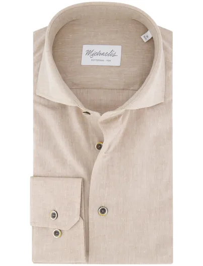 Michaelis Michaelis overhemd beige gemeleerd slim fit