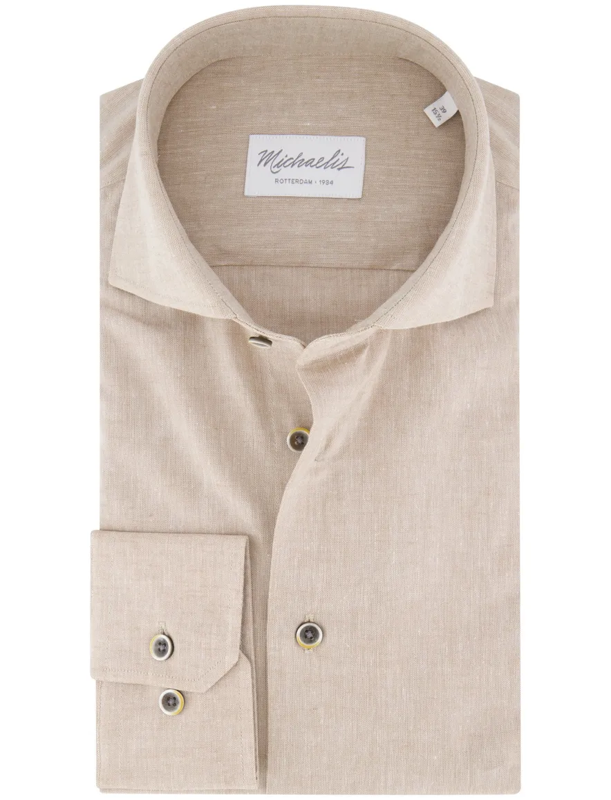 Michaelis overhemd beige gemeleerd slim fit