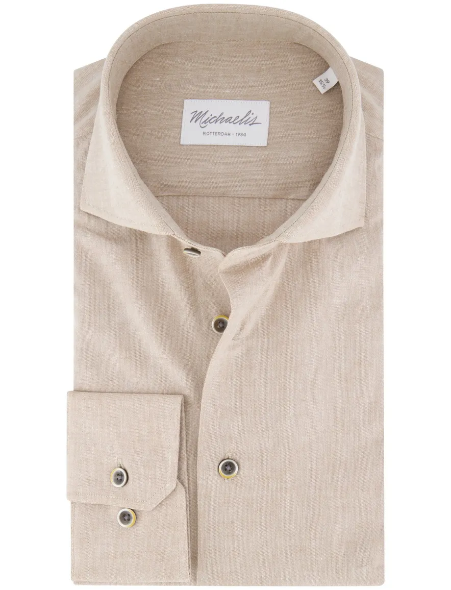 Michaelis overhemd beige gemeleerd slim fit