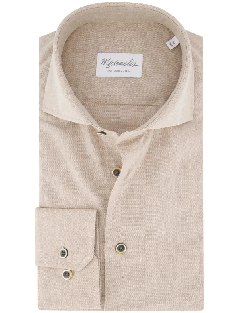 Michaelis overhemd beige gemeleerd wide collar
