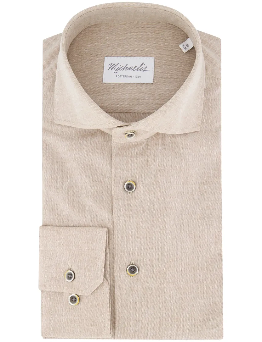 Michaelis overhemd beige gemeleerd wide collar