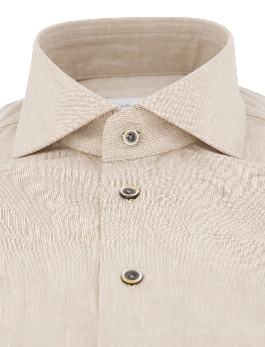 Michaelis overhemd beige gemeleerd slim fit