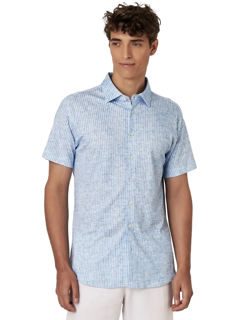 Desoto overhemd korte mouw jersey blauw gestreept