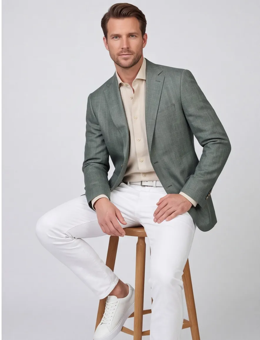 Dressler colbert lamswol groen normale fit effen