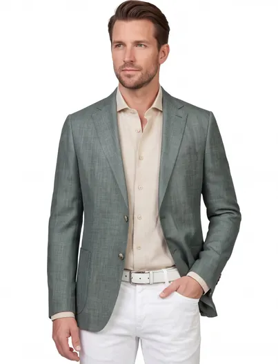 Dressler Dressler colbert lamswol groen normale fit effen