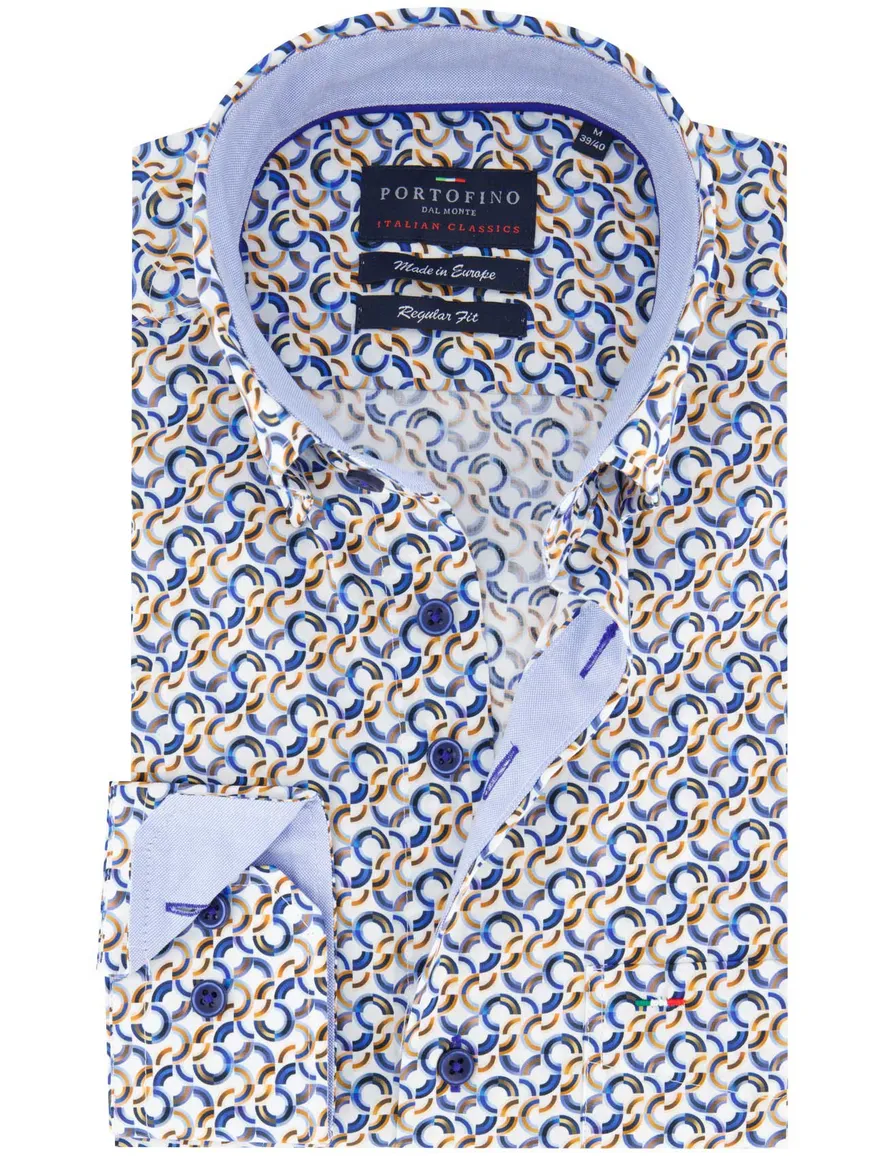 Portofino overhemd Regular Fit geel geprint