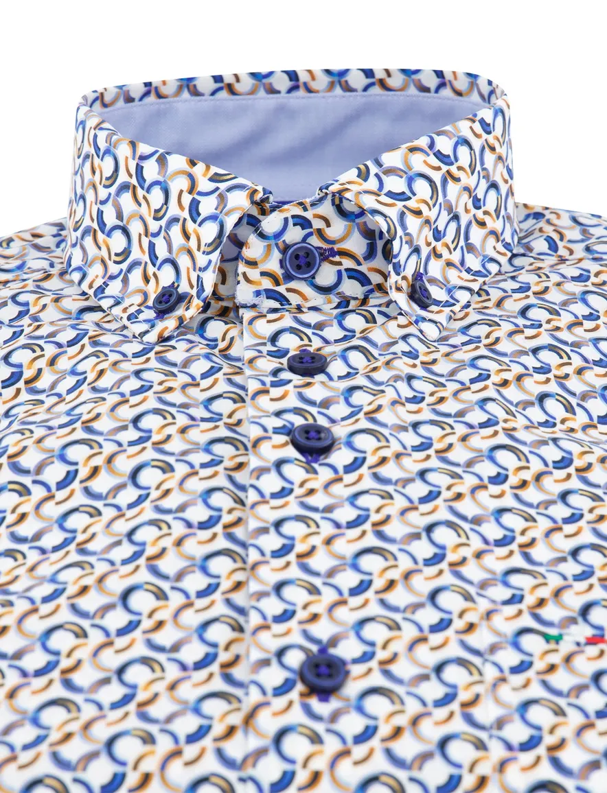 Portofino overhemd Regular Fit geel blauw wit geprint