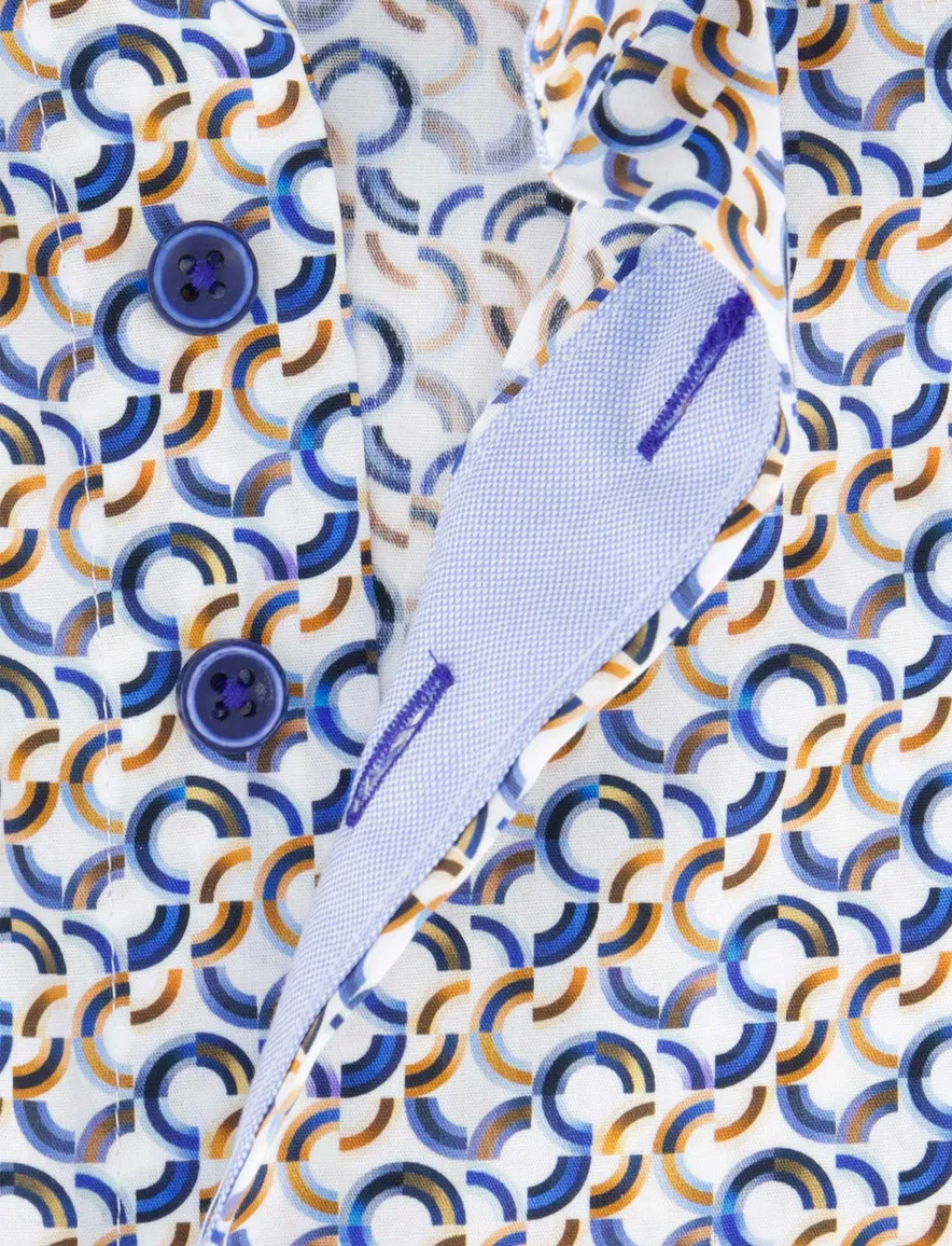 Portofino overhemd Regular Fit geel blauw wit geprint