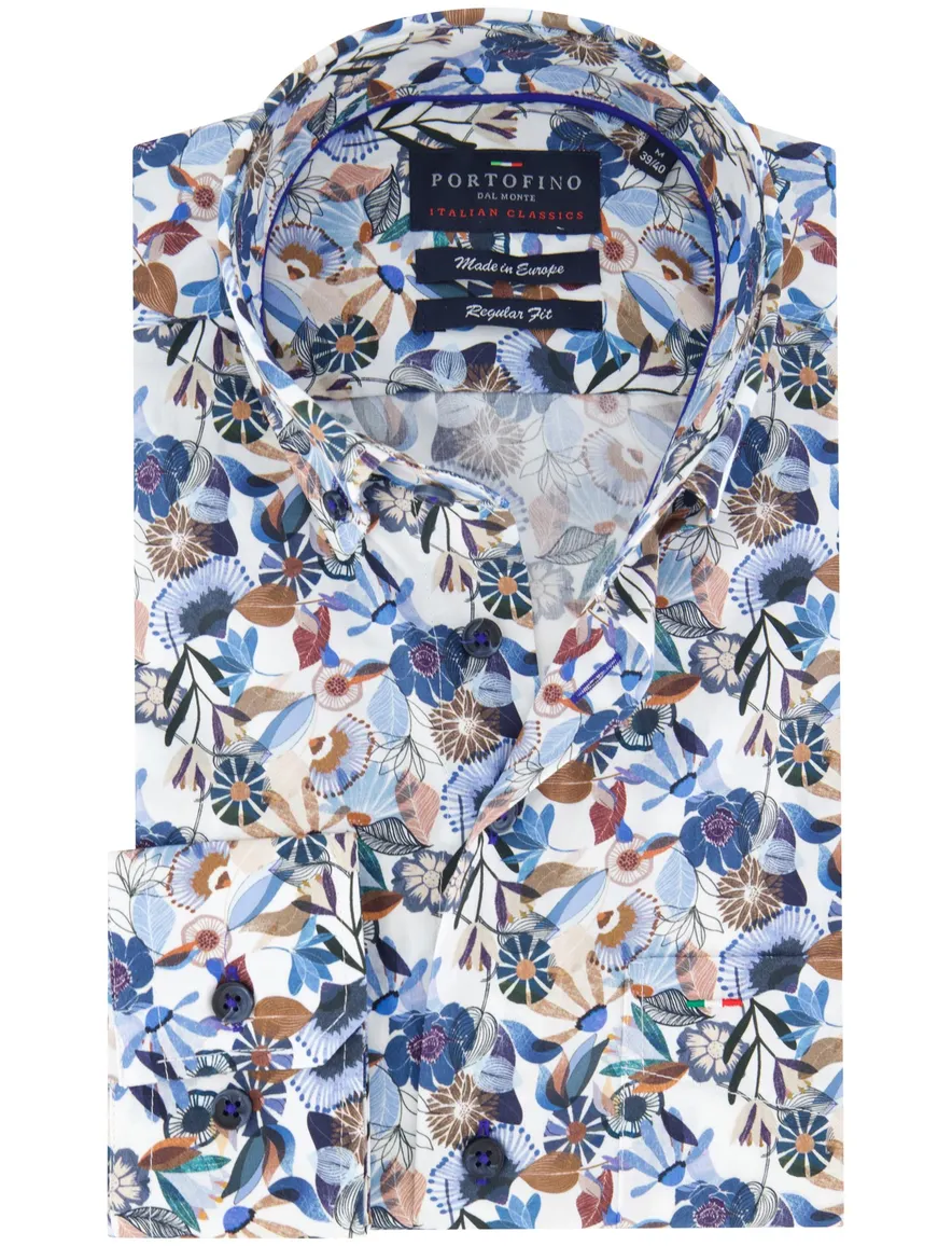 Portofino overhemd Regular Fit blauw geprint