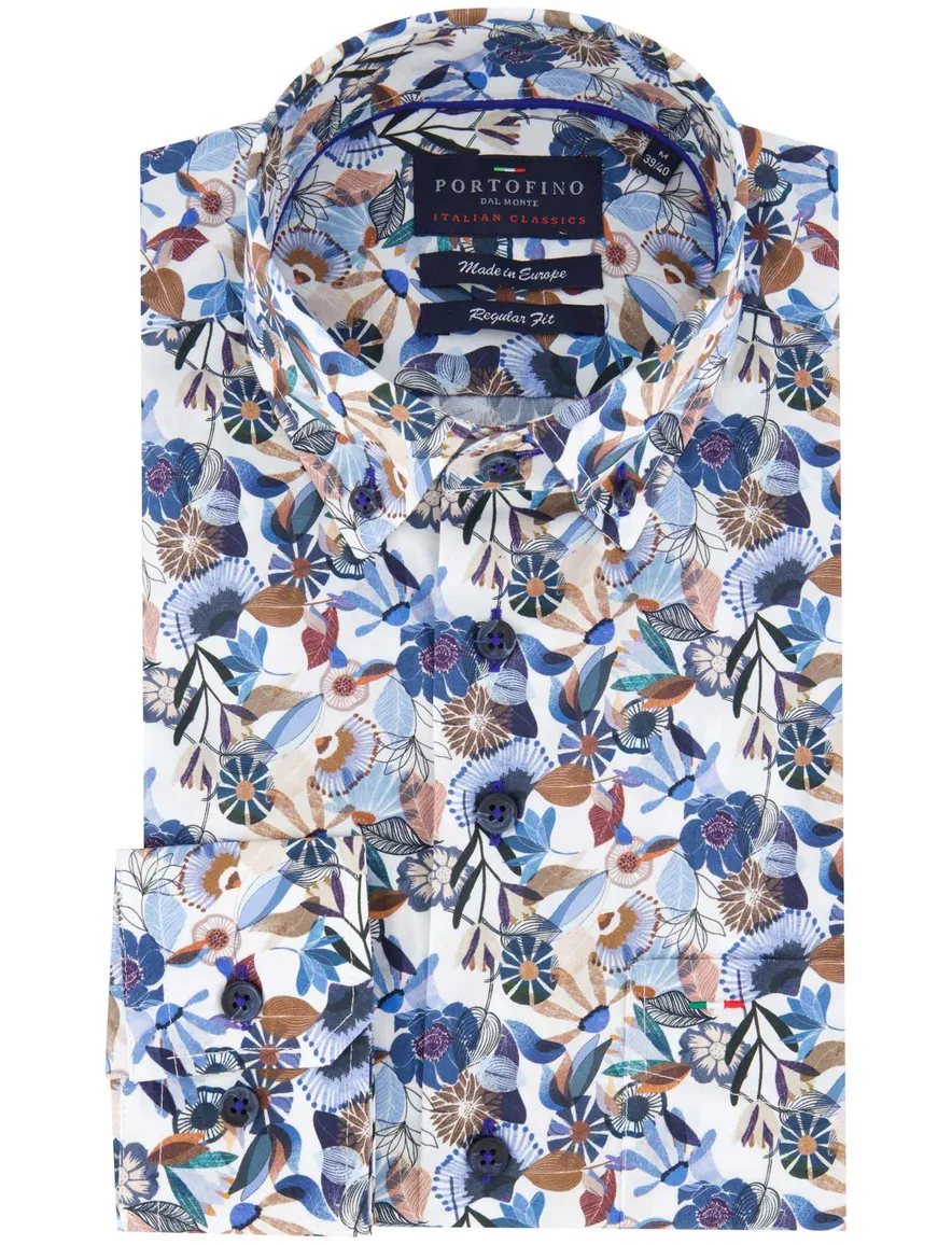 Portofino overhemd Regular Fit blauw geprint