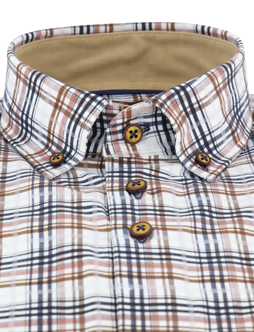 Portofino overhemd bruin regular fit
