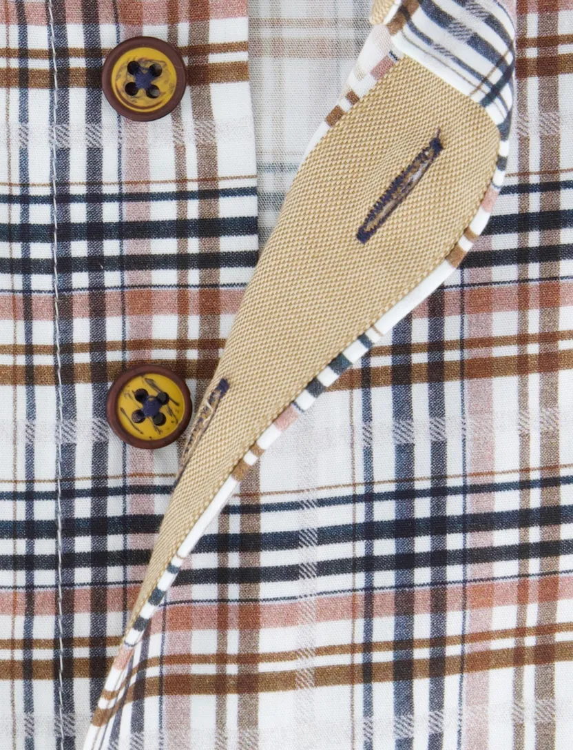 Portofino overhemd bruin wijde fit button-down