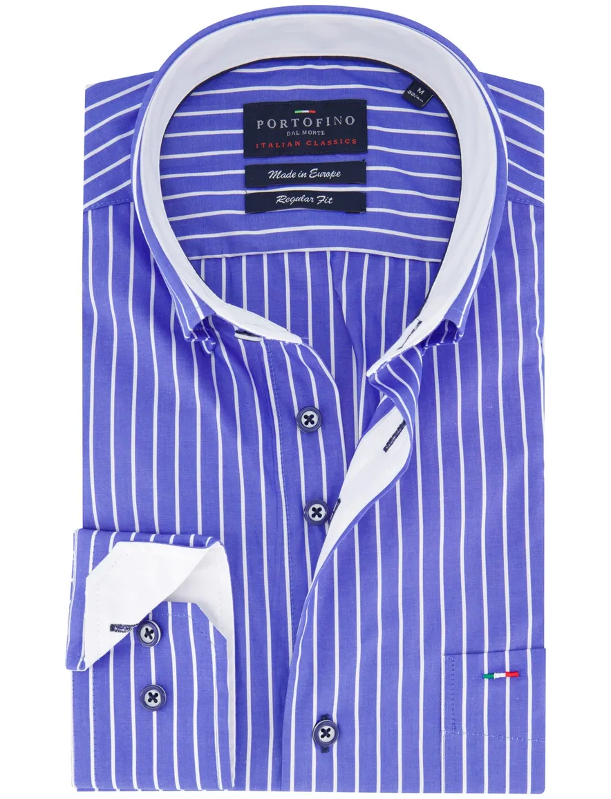 Portofino regular fit casual overhemd blauw wit gestreept