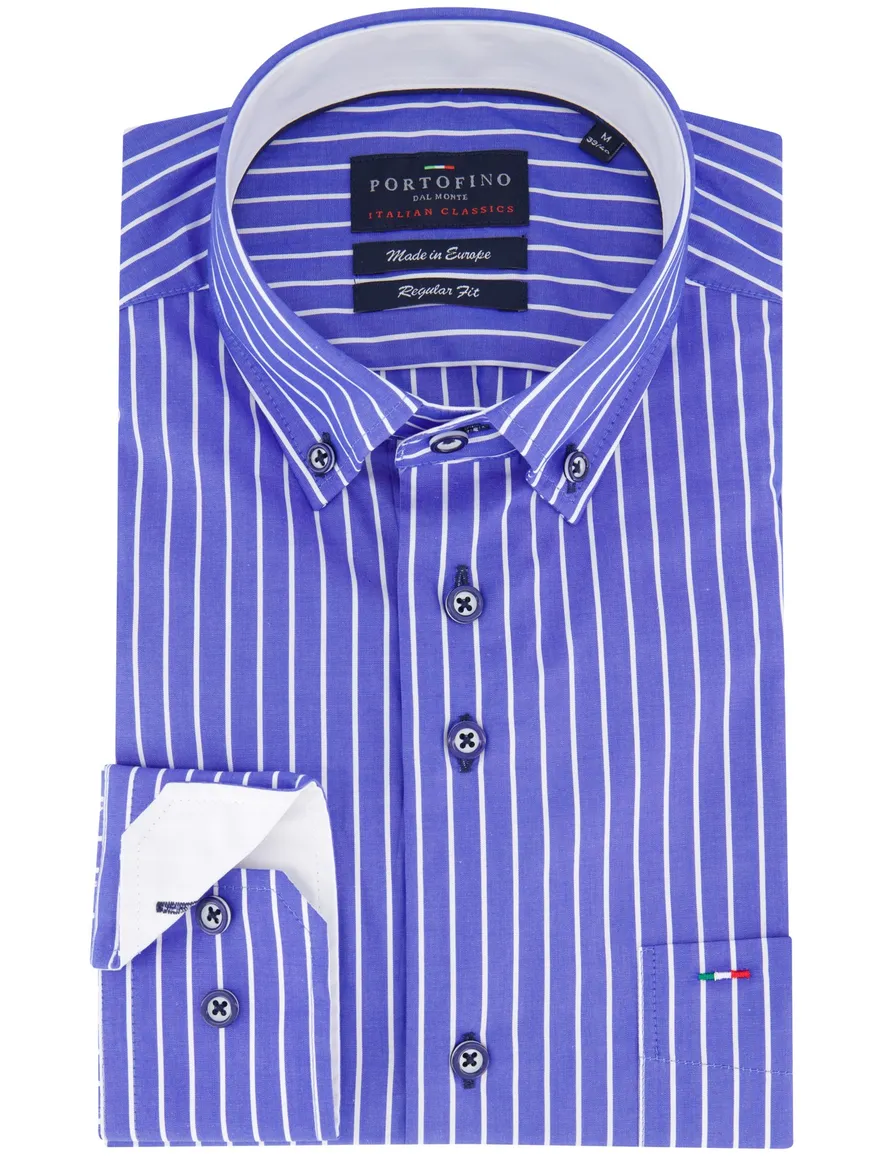 Portofino regular fit casual overhemd blauw wit gestreept