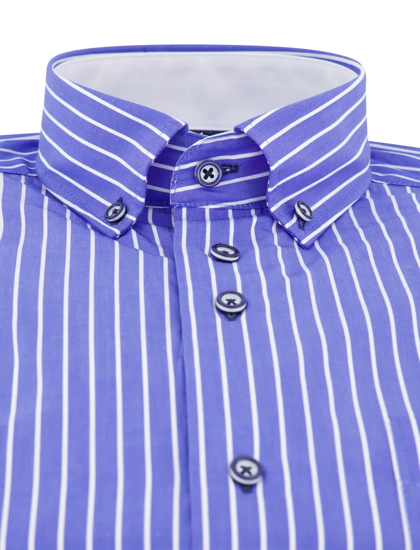 Portofino casual overhemd regular fit blauw wit gestreep met button down boord