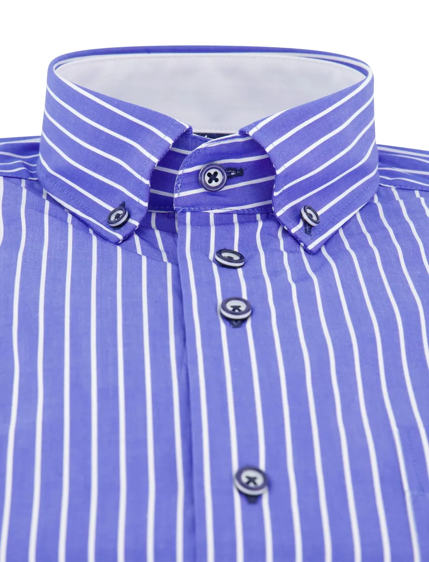 Portofino regular fit casual overhemd blauw wit gestreept